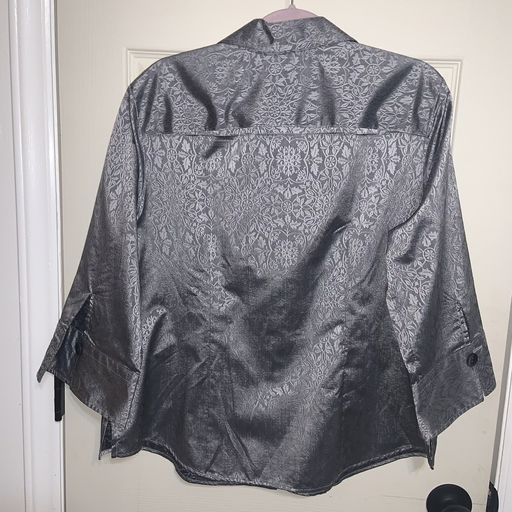 Westbound Sz 18 Wrinkle Free Silver Floral Jacquard 3/4 Sleeve‎ Tunic Shirt - Picture 2 of 7